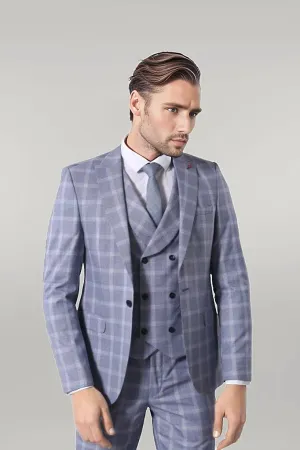 Double Breasted 3 Pieces Blue Suit | Wessi