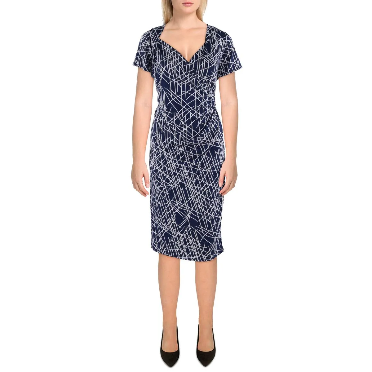 24seven Comfort Apparel Womens Gathered Printed Midi Dress