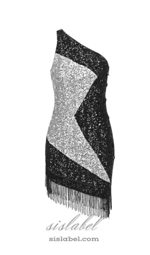 AGLAIA ONE SHOULDER SEQUIN DRESS