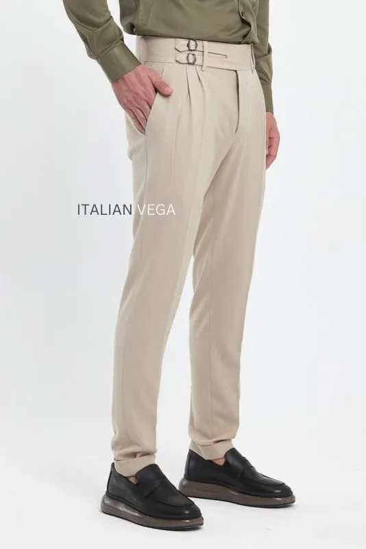 Beige Double Buckle Formal Gurkha Pants by ITALIAN VEGA®