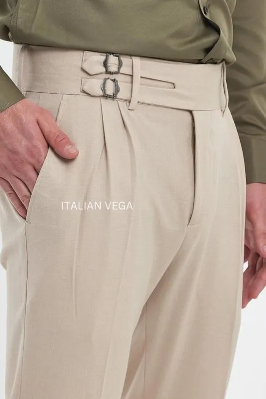 Beige Double Buckle Formal Gurkha Pants by ITALIAN VEGA®