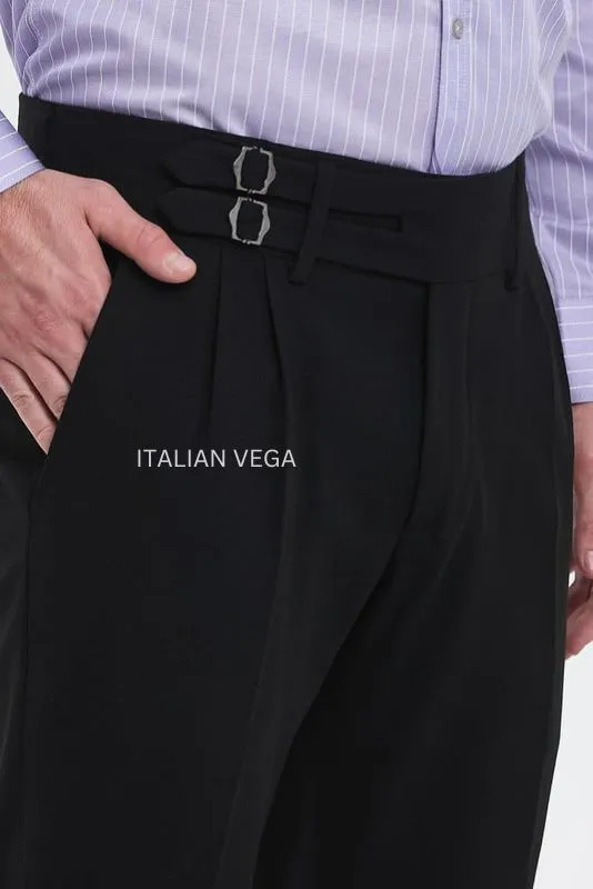 Black Double Buckle Formal Gurkha Pants by ITALIAN VEGA®