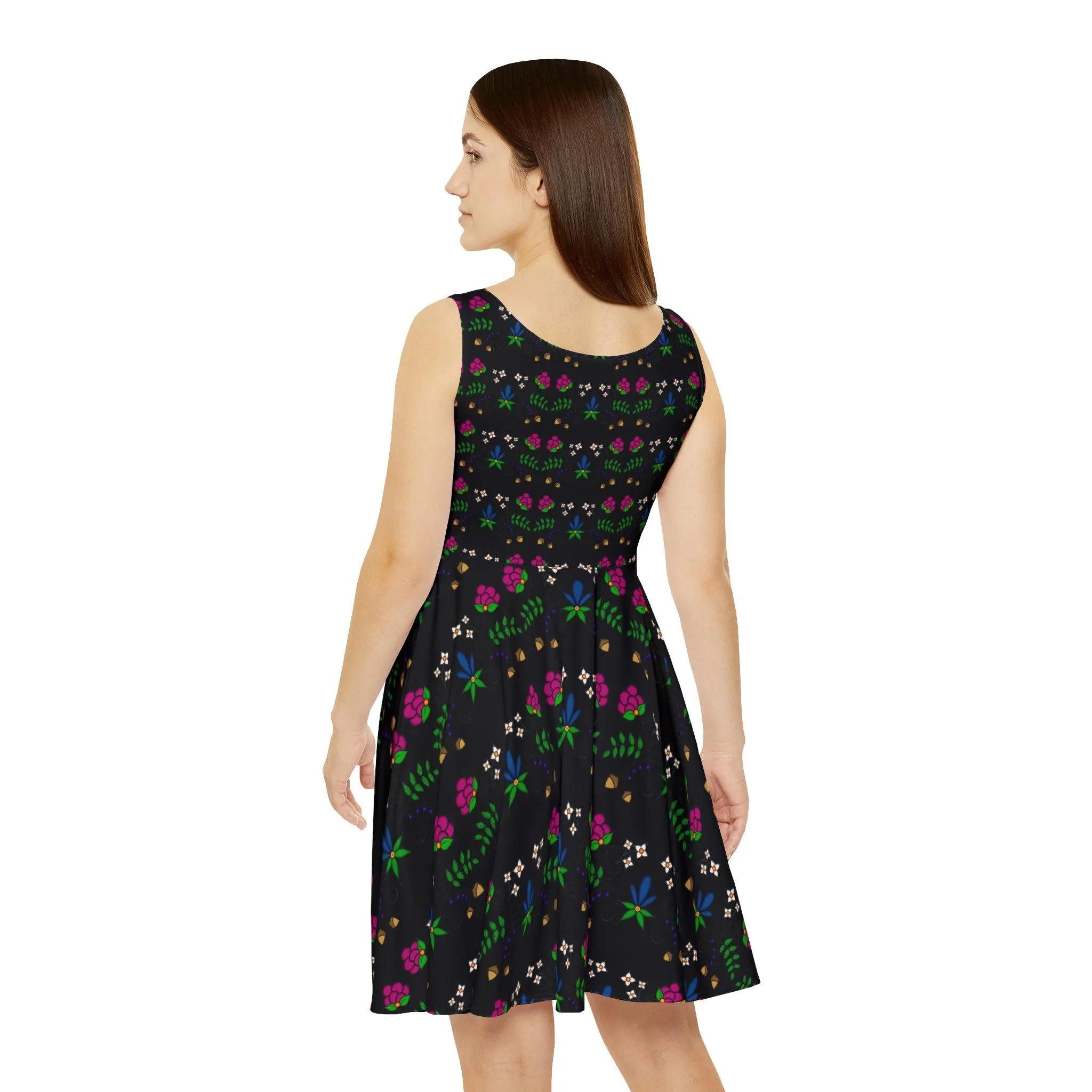 Black Indigenous Floral Women's Skater Dress (AOP)