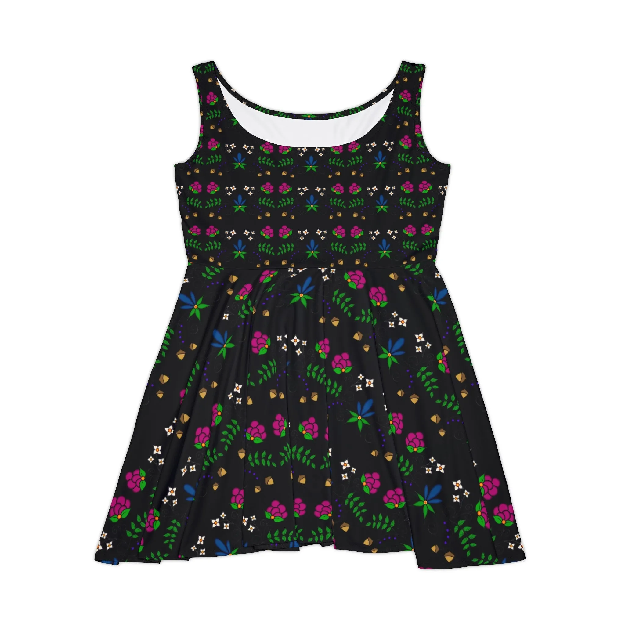 Black Indigenous Floral Women's Skater Dress (AOP)