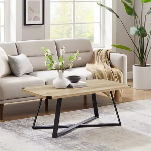 Capri Coffee Table 1100mm Black Metal Leg and Metal Highlights Oak by Criterion™