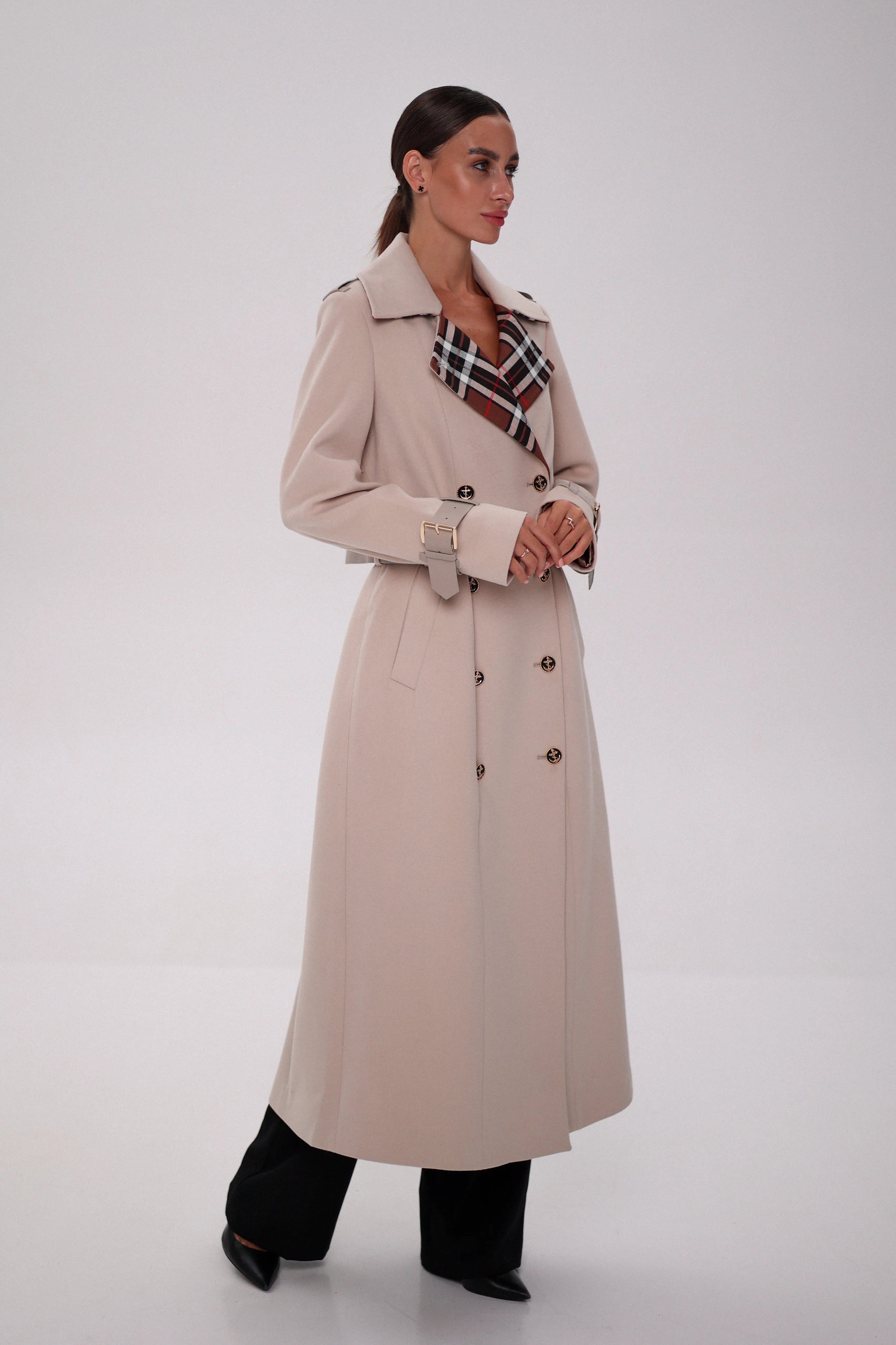 Cashmere Wool Blend Trench Coat in Nude