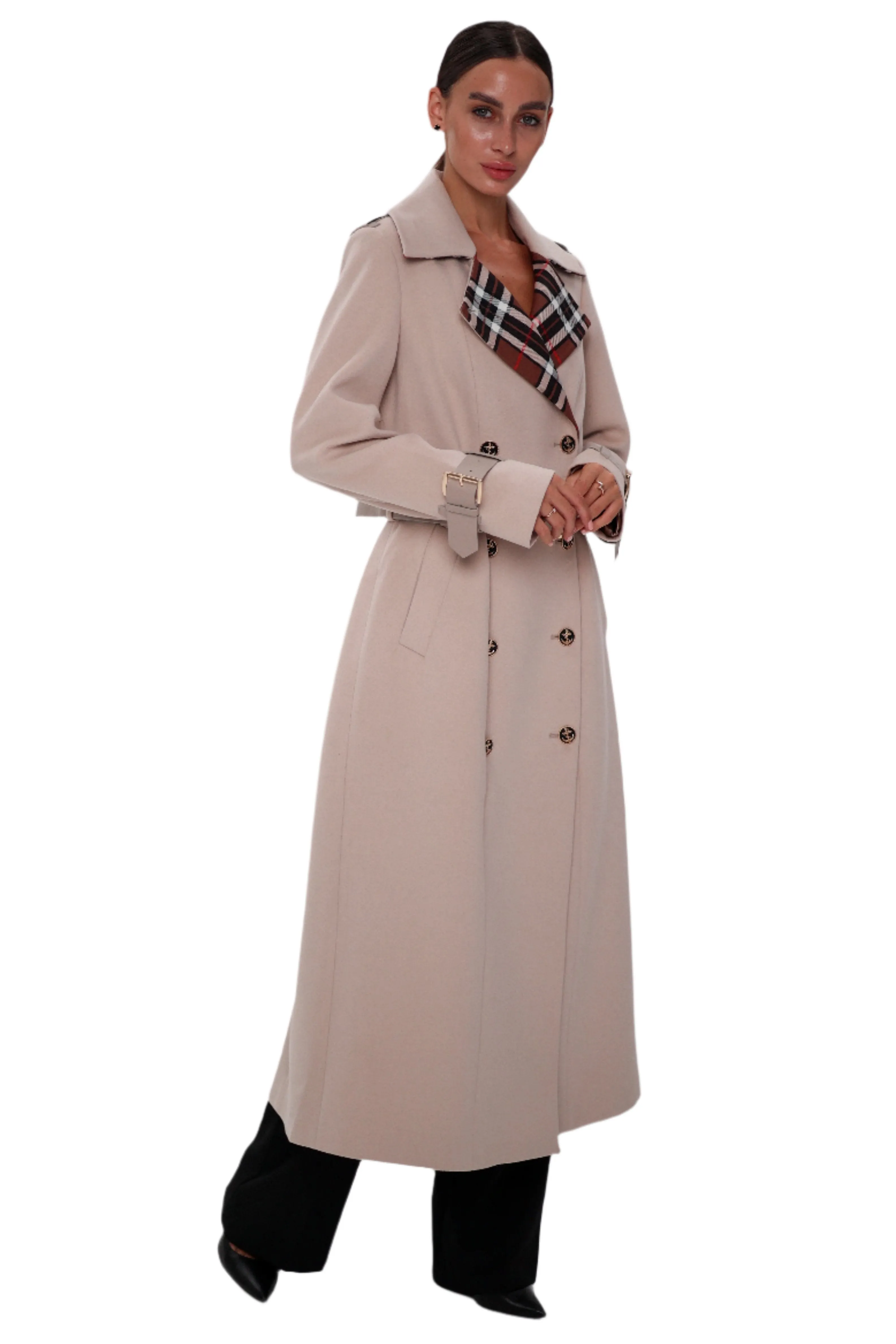 Cashmere Wool Blend Trench Coat in Nude