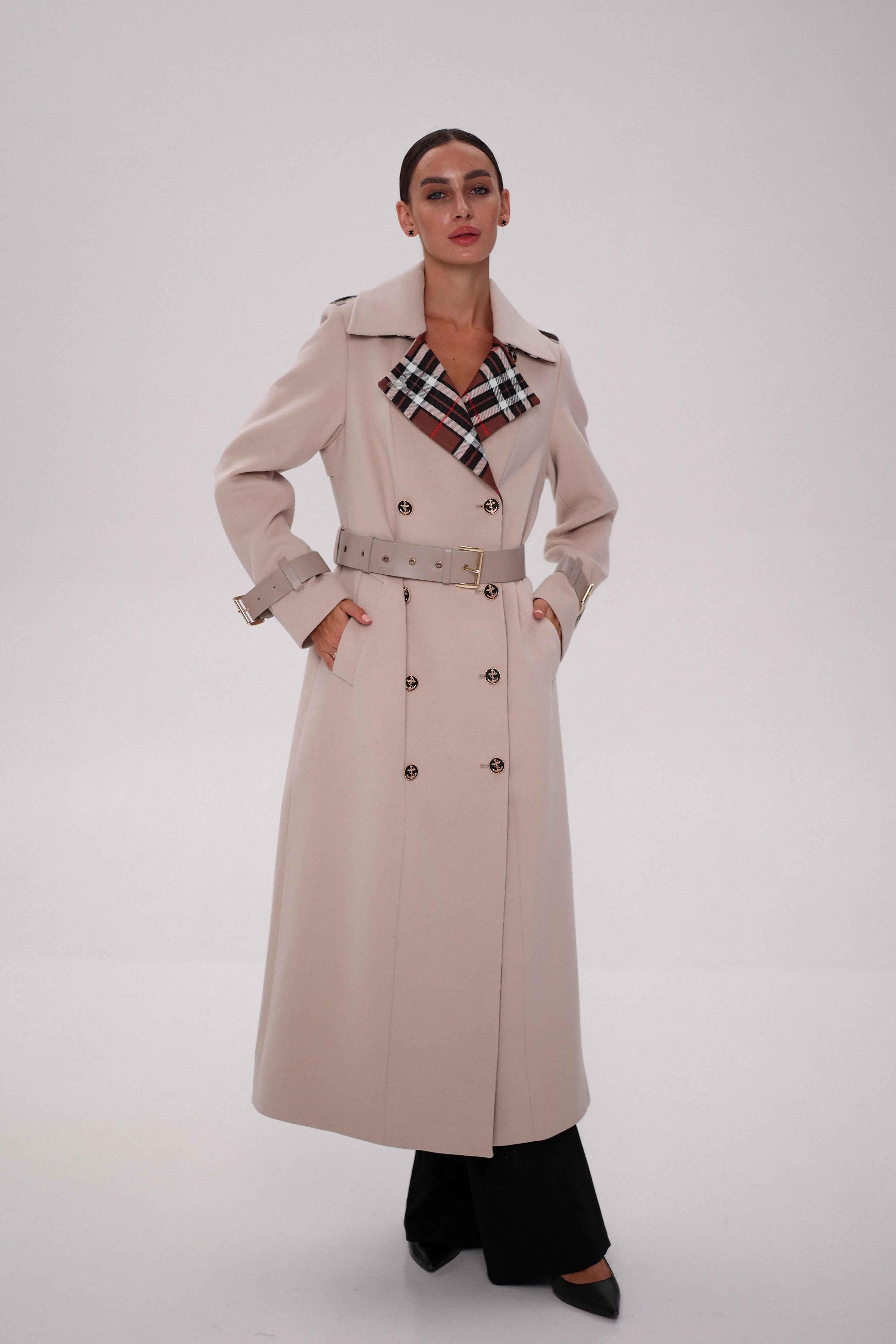 Cashmere Wool Blend Trench Coat in Nude