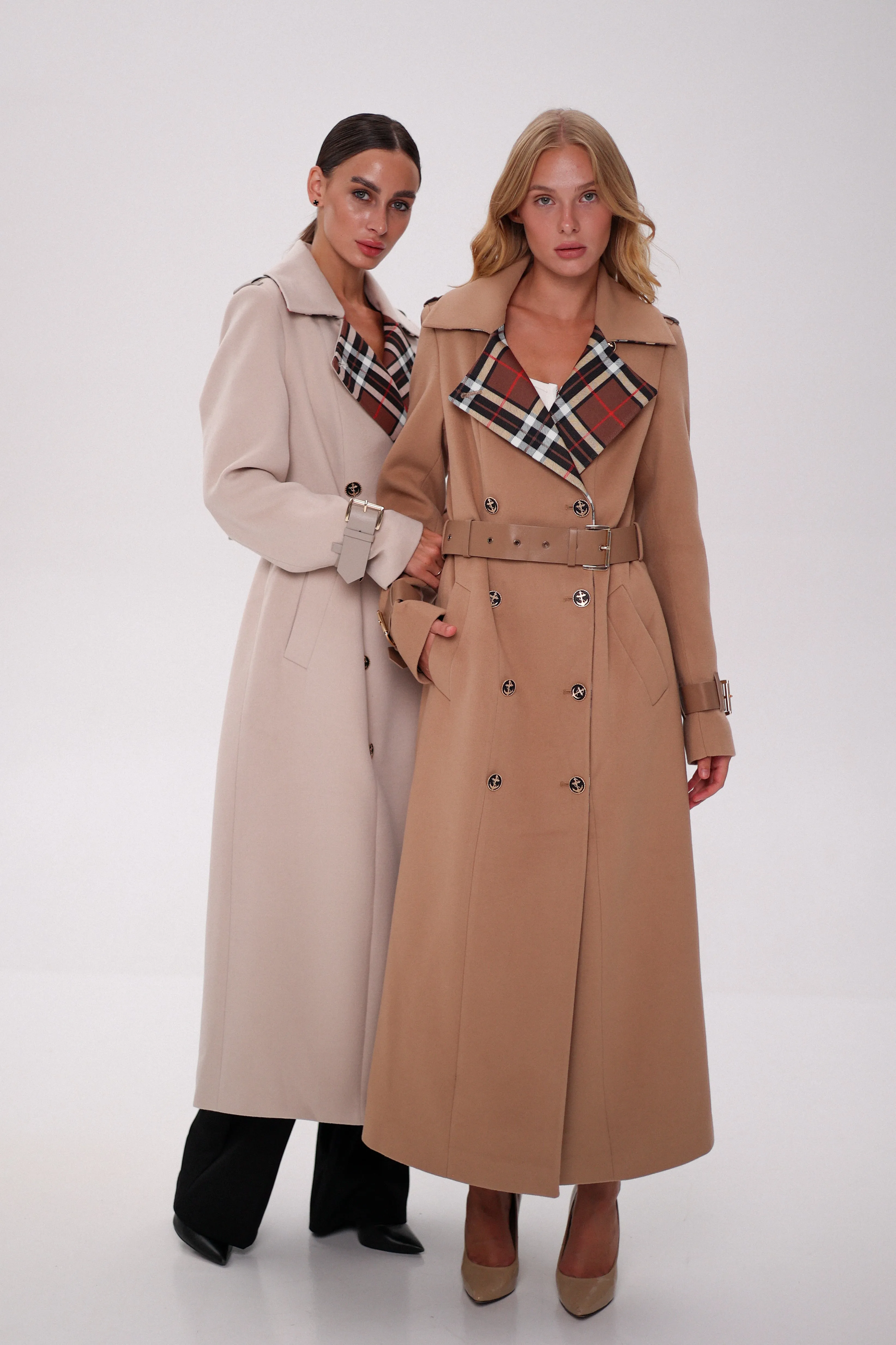 Cashmere Wool Blend Trench Coat in Nude