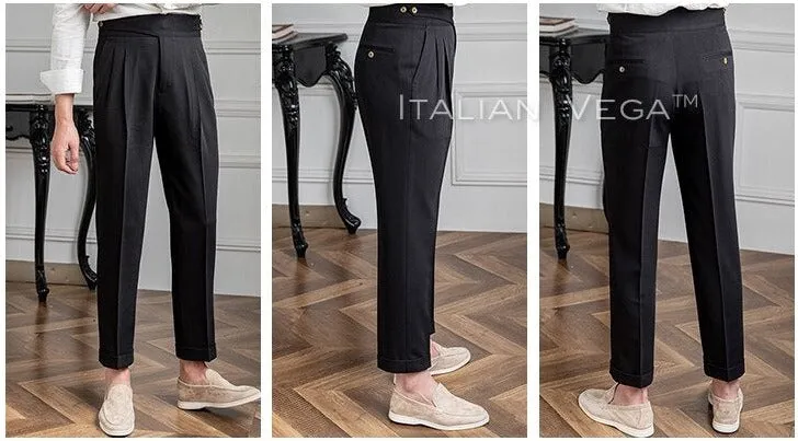 Charcoal Black Classic Buttoned Formal Gurkha Pants by ITALIAN VEGA®