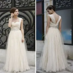 Charming Simple Design Ivory High Waist Rhinestone Wedding Party Dresses, WD0070