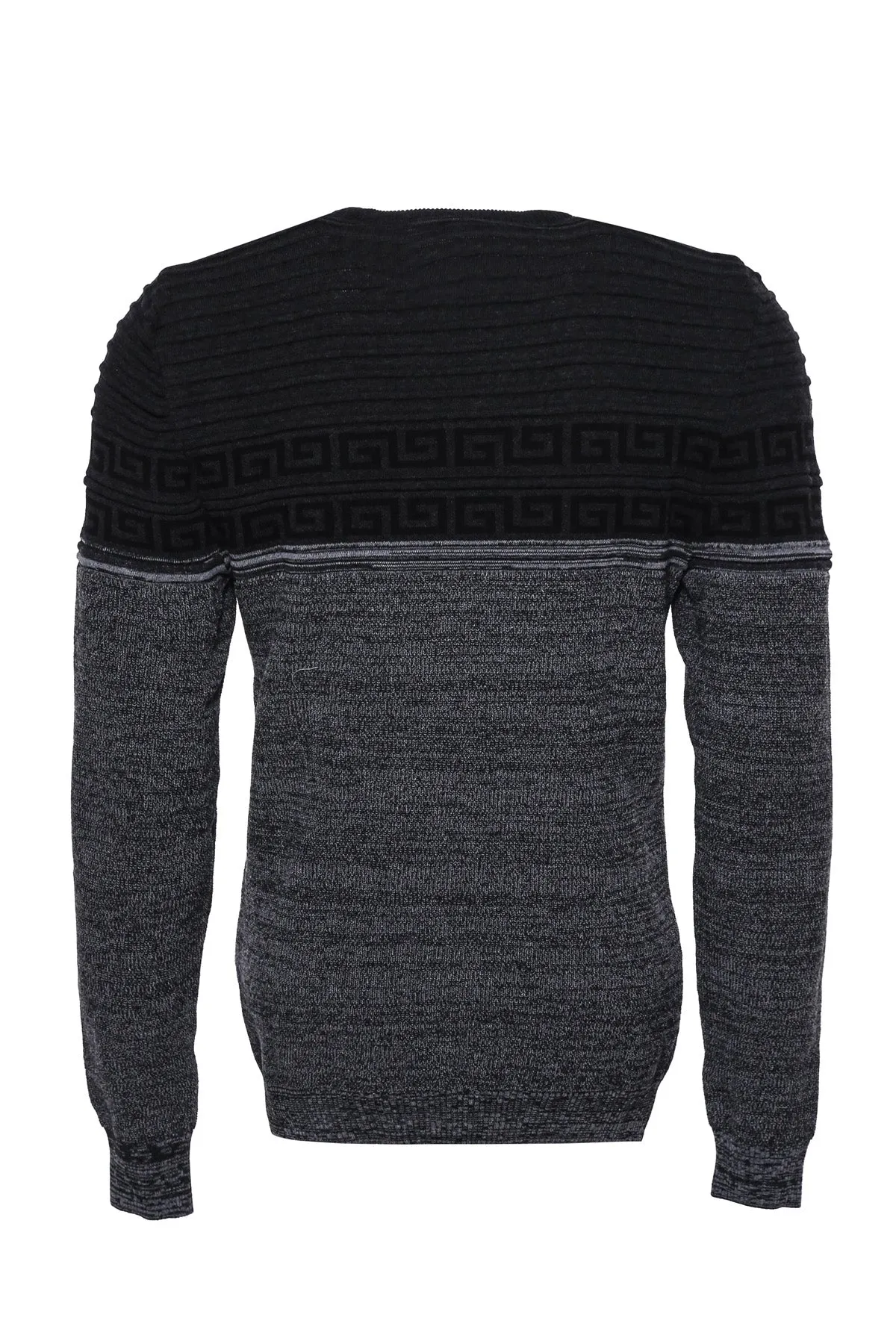 Chest Patterned Circle Neck Grey Men Knitwear - Wessi