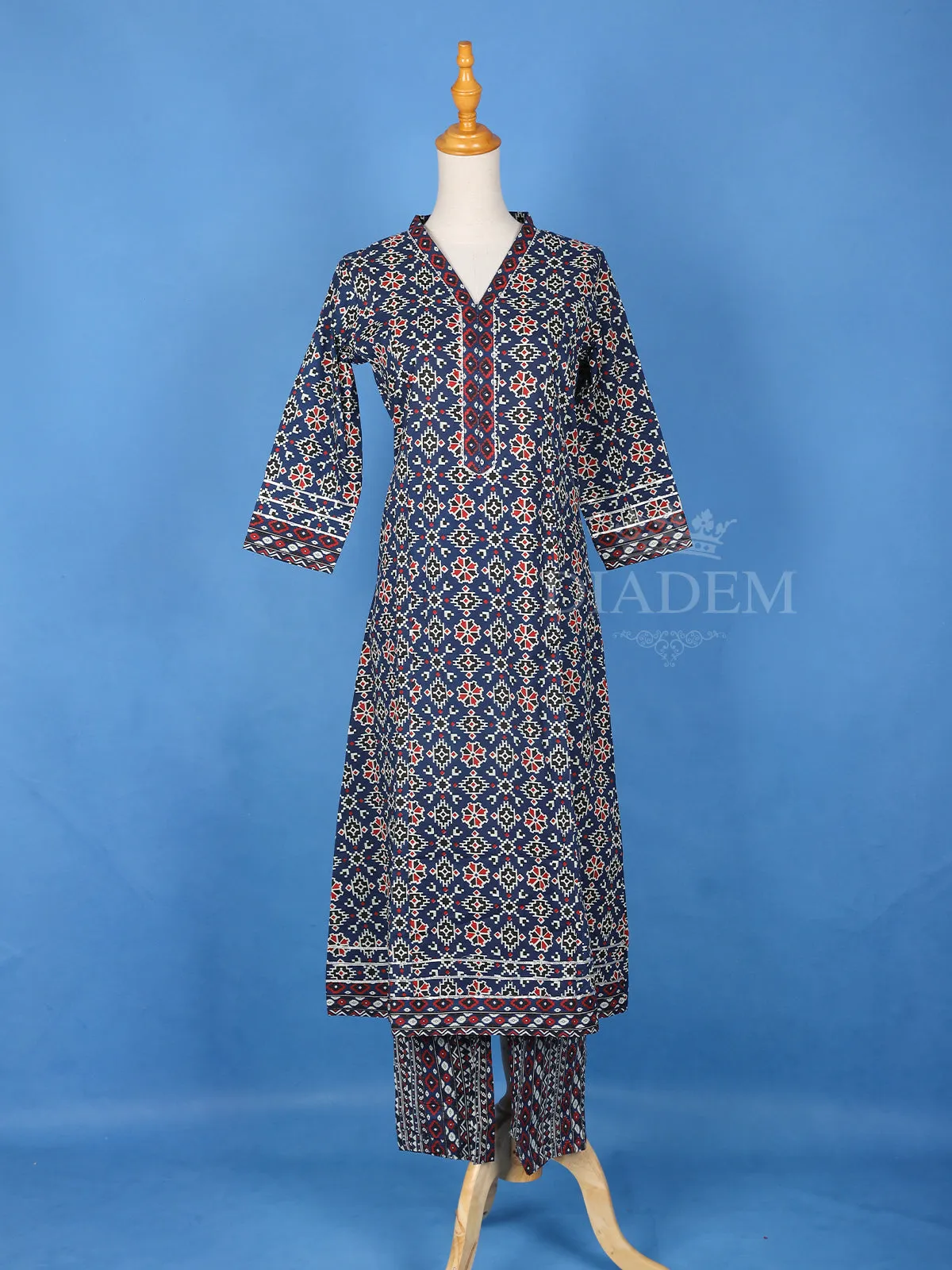 Dark Navy Blue Cotton Printed Salwar Suit