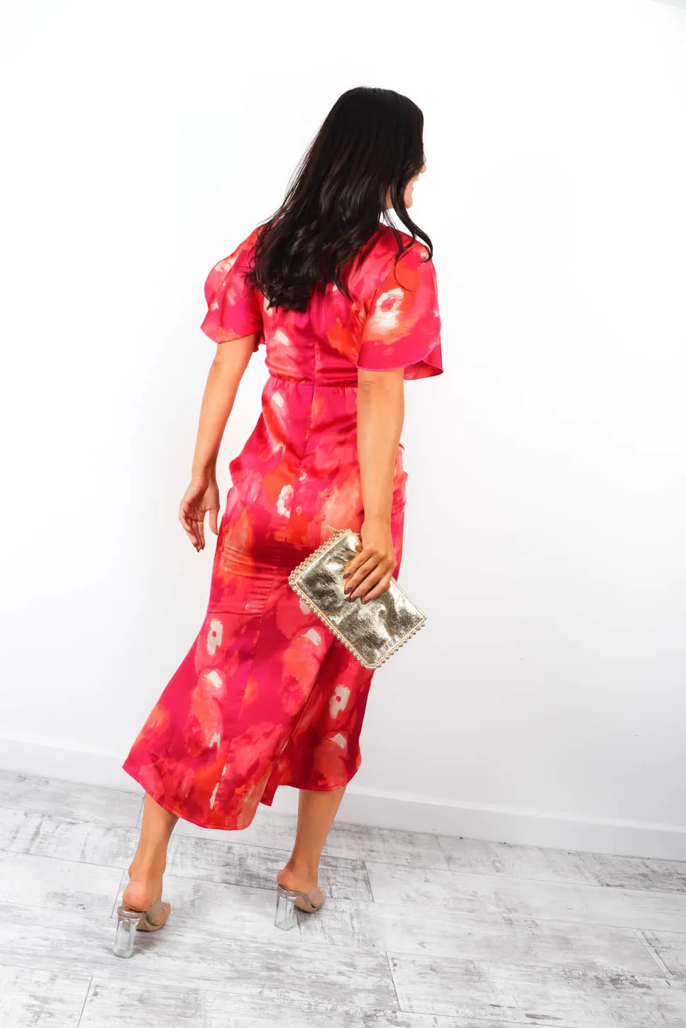 Date Night Dream - Pink Orange Printed Midi Dress