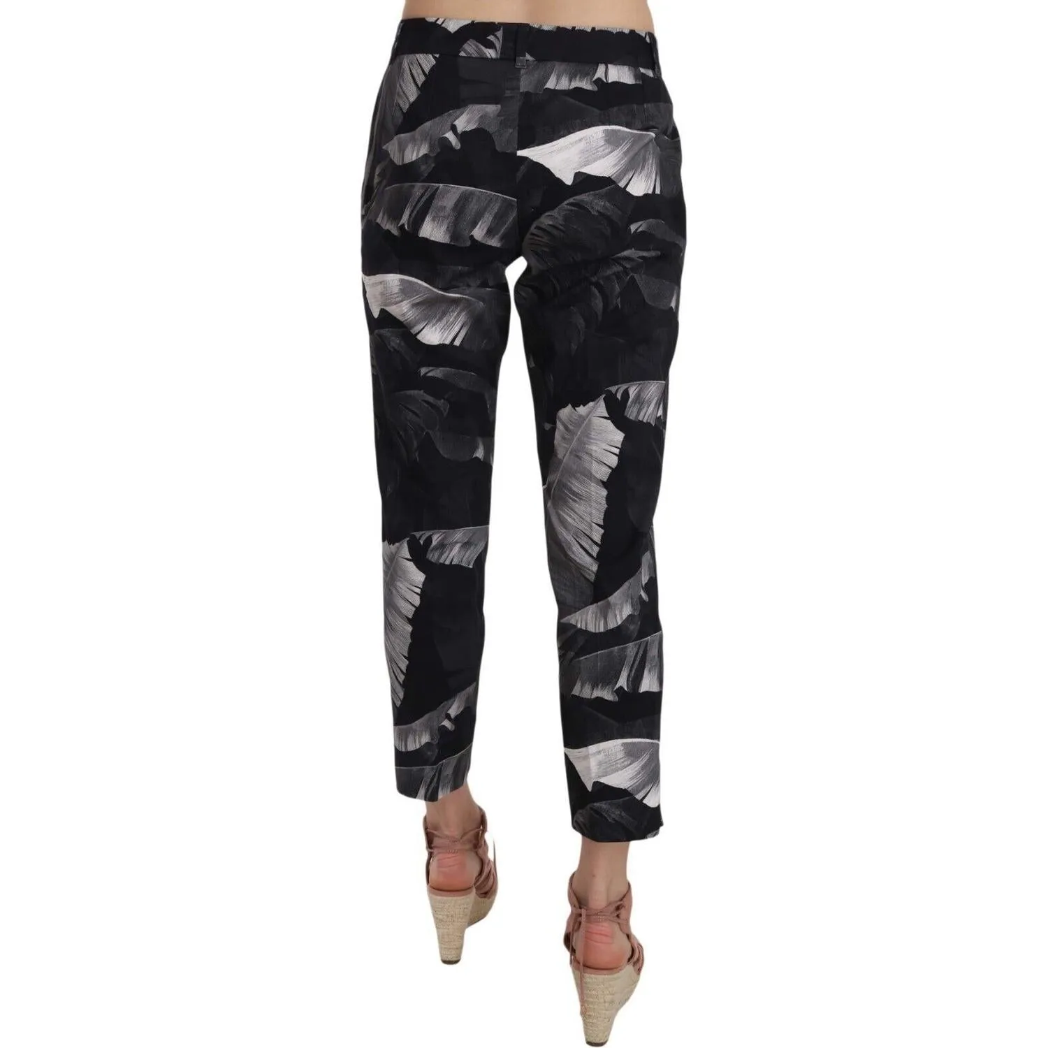 Dolce & Gabbana Elegant Black Banana Leaf Print Capri Pants