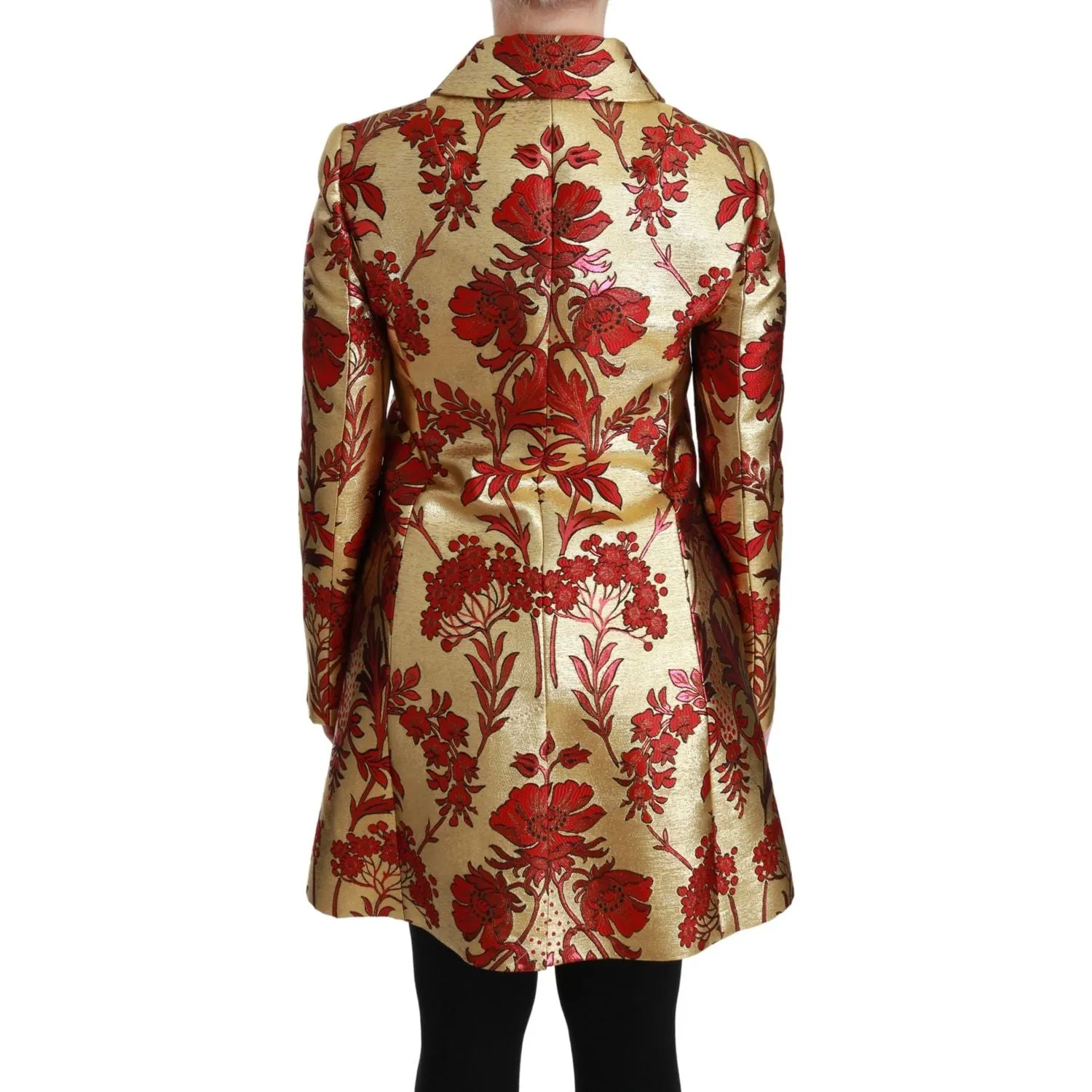 Dolce & Gabbana Elegant Gold Floral Brocade Trench Coat