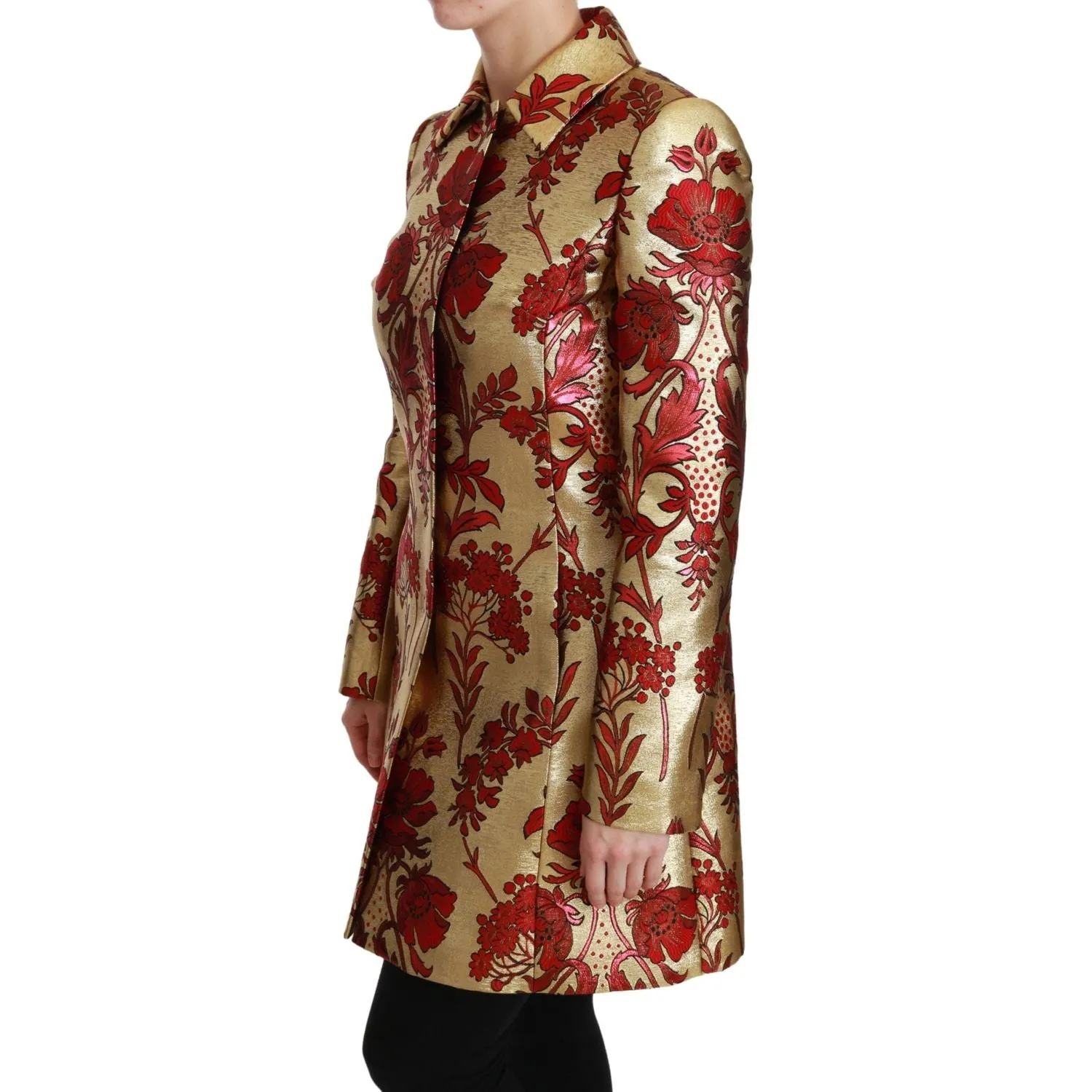 Dolce & Gabbana Elegant Gold Floral Brocade Trench Coat