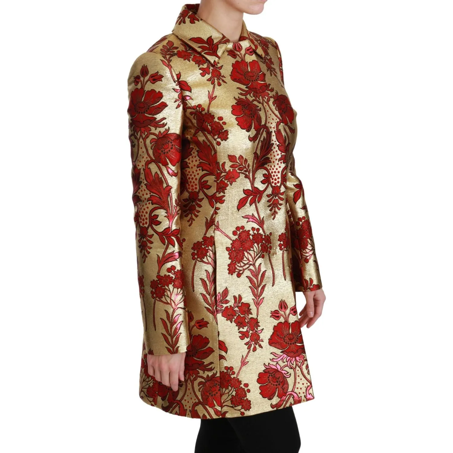 Dolce & Gabbana Elegant Gold Floral Brocade Trench Coat