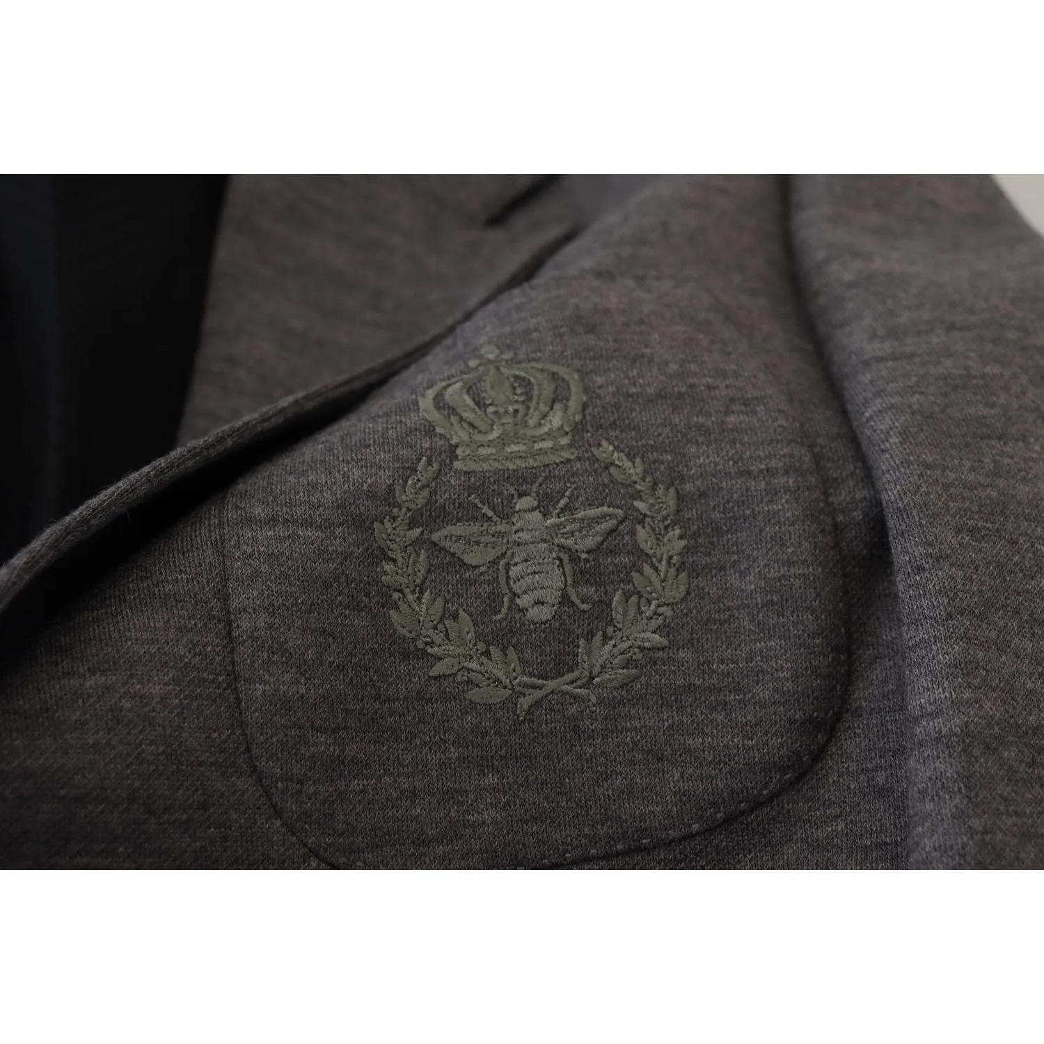 Dolce & Gabbana Elegant Gray Wool Blazer with Bee Crown Embroidery