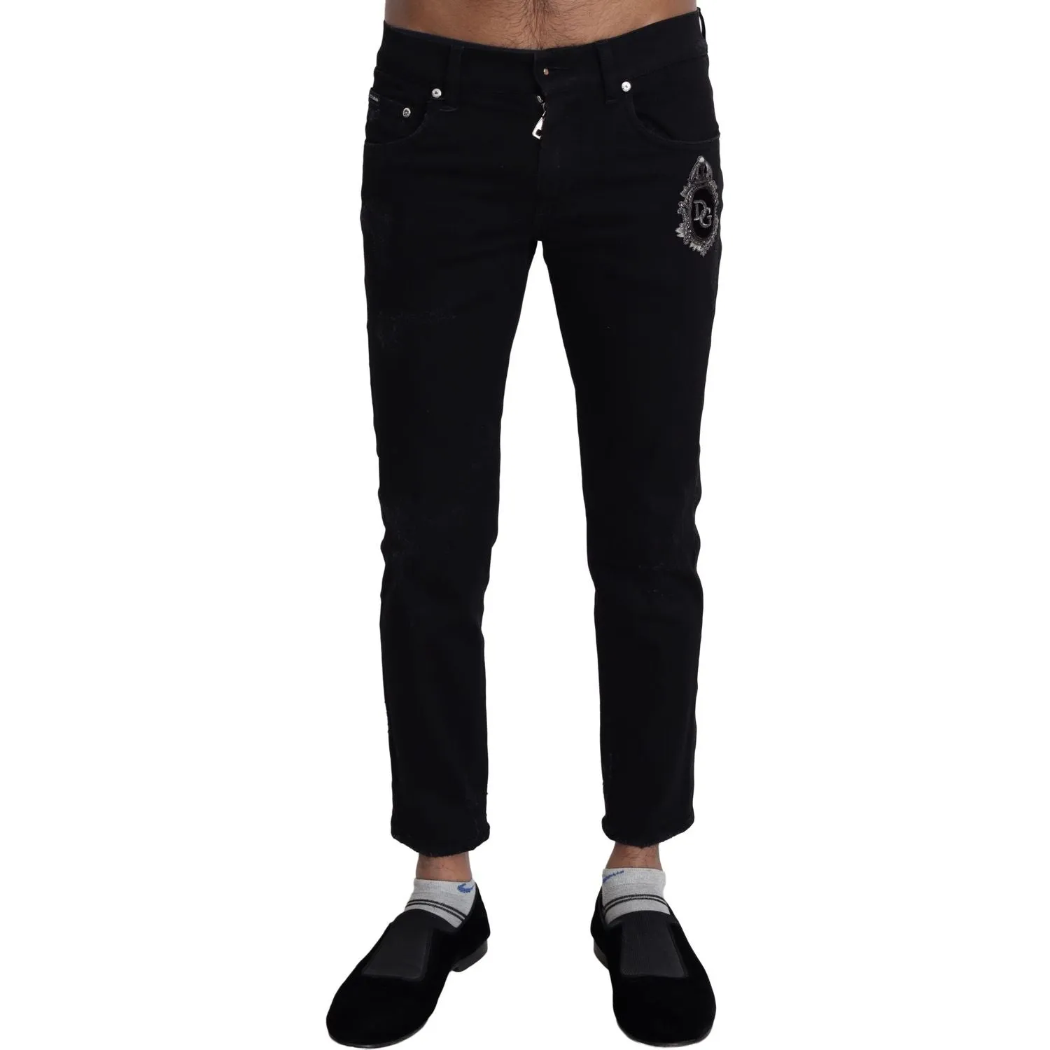 Dolce & Gabbana Elegant Skinny Black Jeans with Embroidery