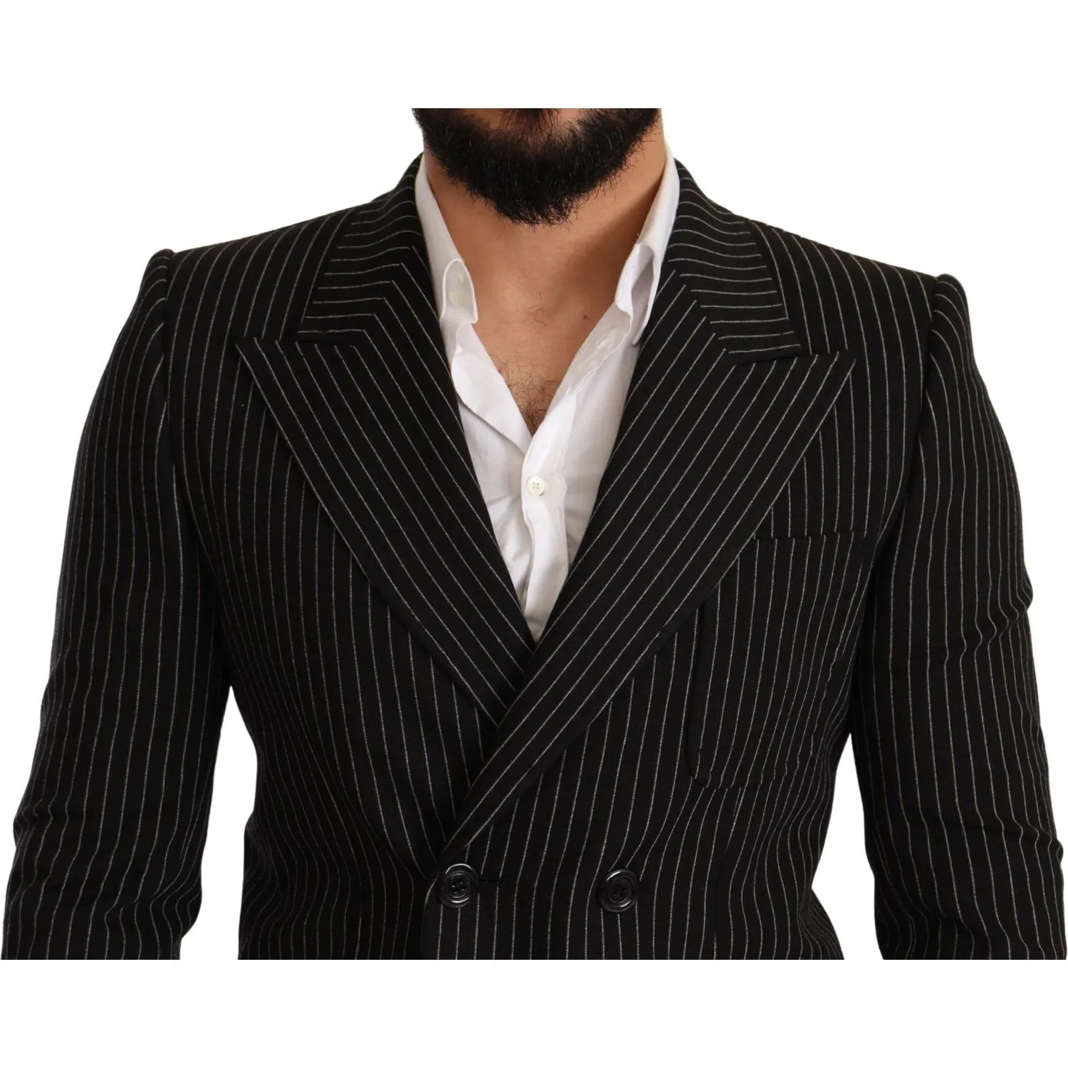 Dolce & Gabbana Elegant Striped Wool Blazer with Silk Lining