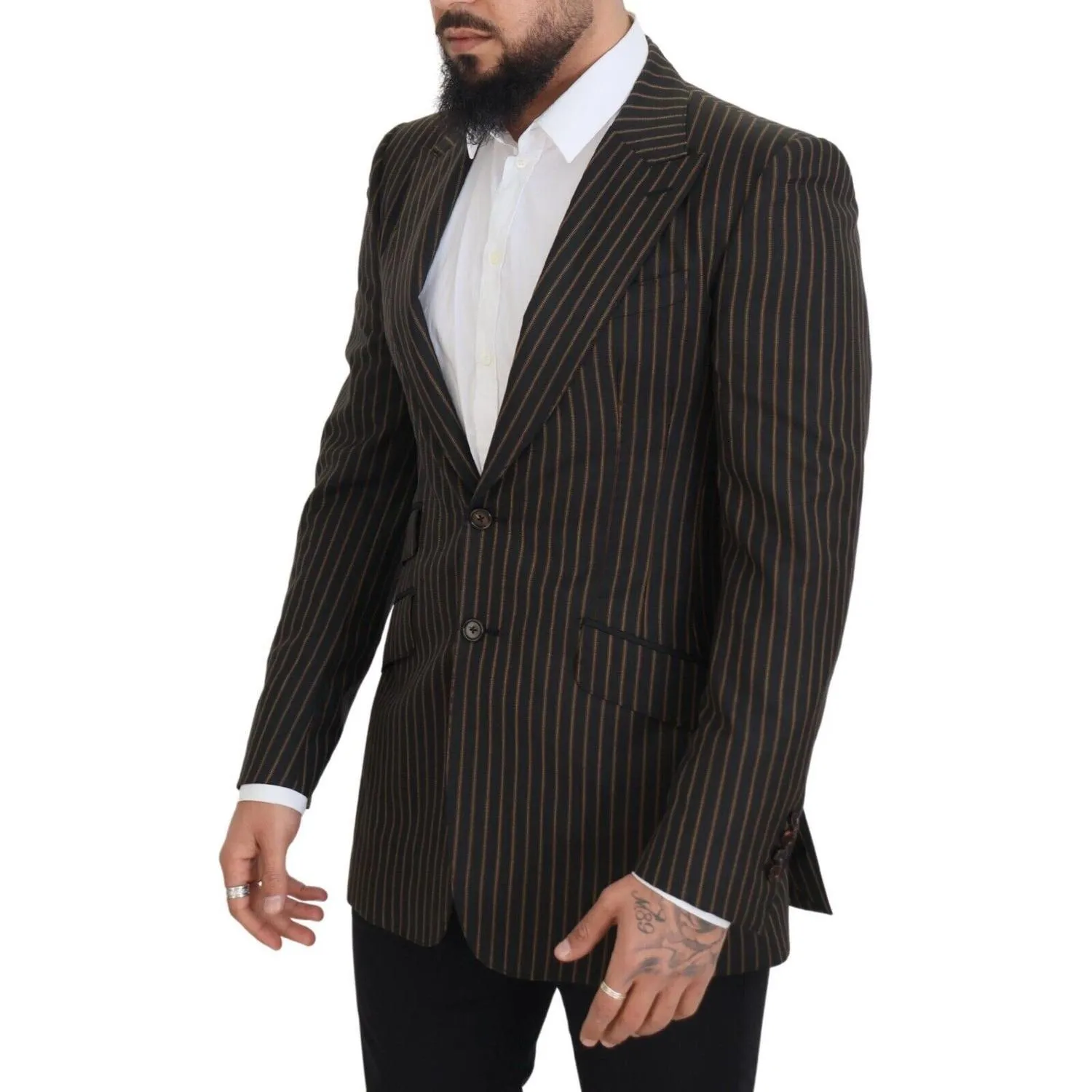 Dolce & Gabbana Elegant Striped Wool Blend Slim Blazer