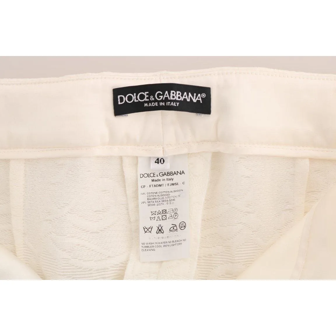 Dolce & Gabbana Elegant White Capri Pants - Cotton & Silk Blend