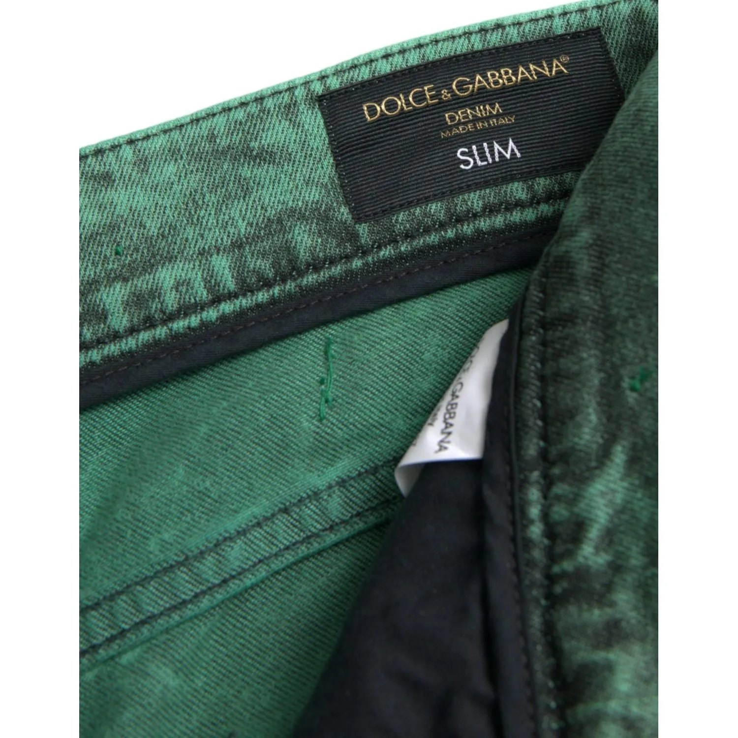 Dolce & Gabbana Green Crystals Cotton Stretch Slim Jeans