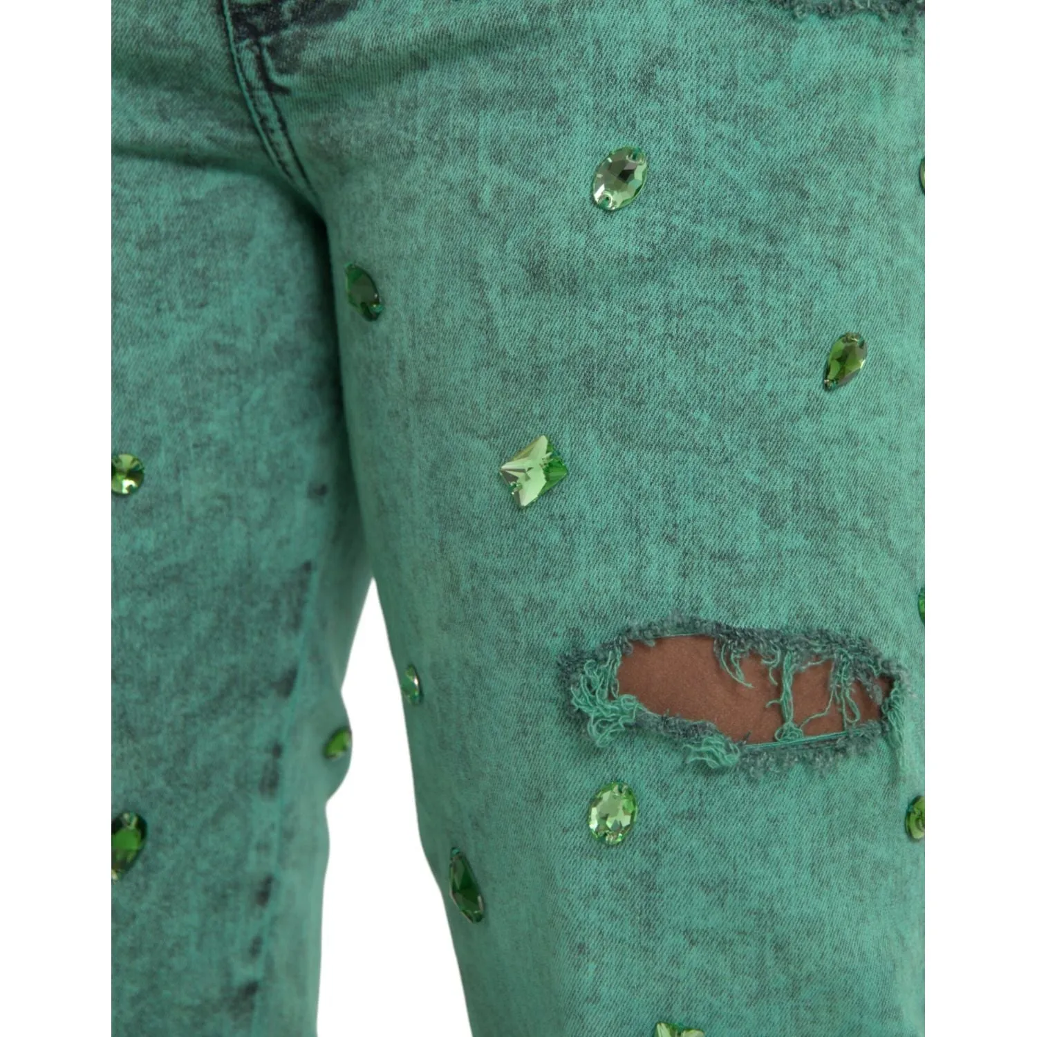 Dolce & Gabbana Green Crystals Cotton Stretch Slim Jeans