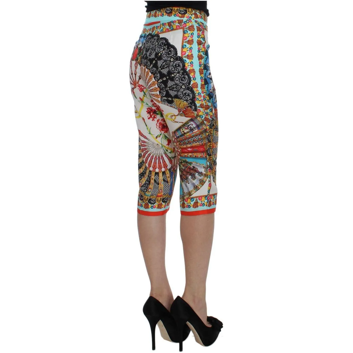 Dolce & Gabbana Multicolor Majolica Silk Capri Pants