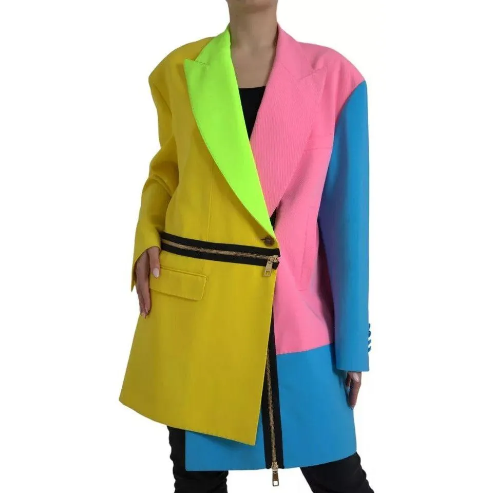 Dolce & Gabbana Multicolor Patchwork Peak Lapel Coat Jacket