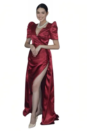 Elegant Maroon Duchess Filipiniana Gown - Dara - JB609