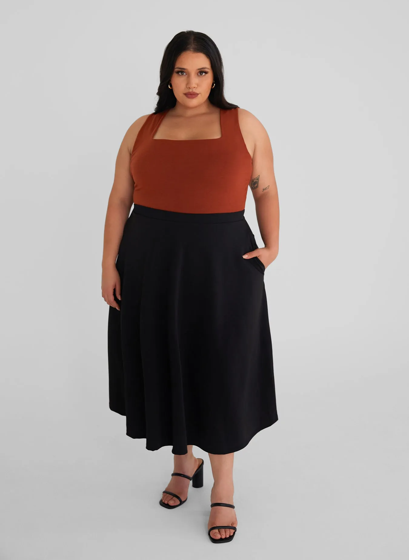 Essential Crepe Midi Skater Skirt