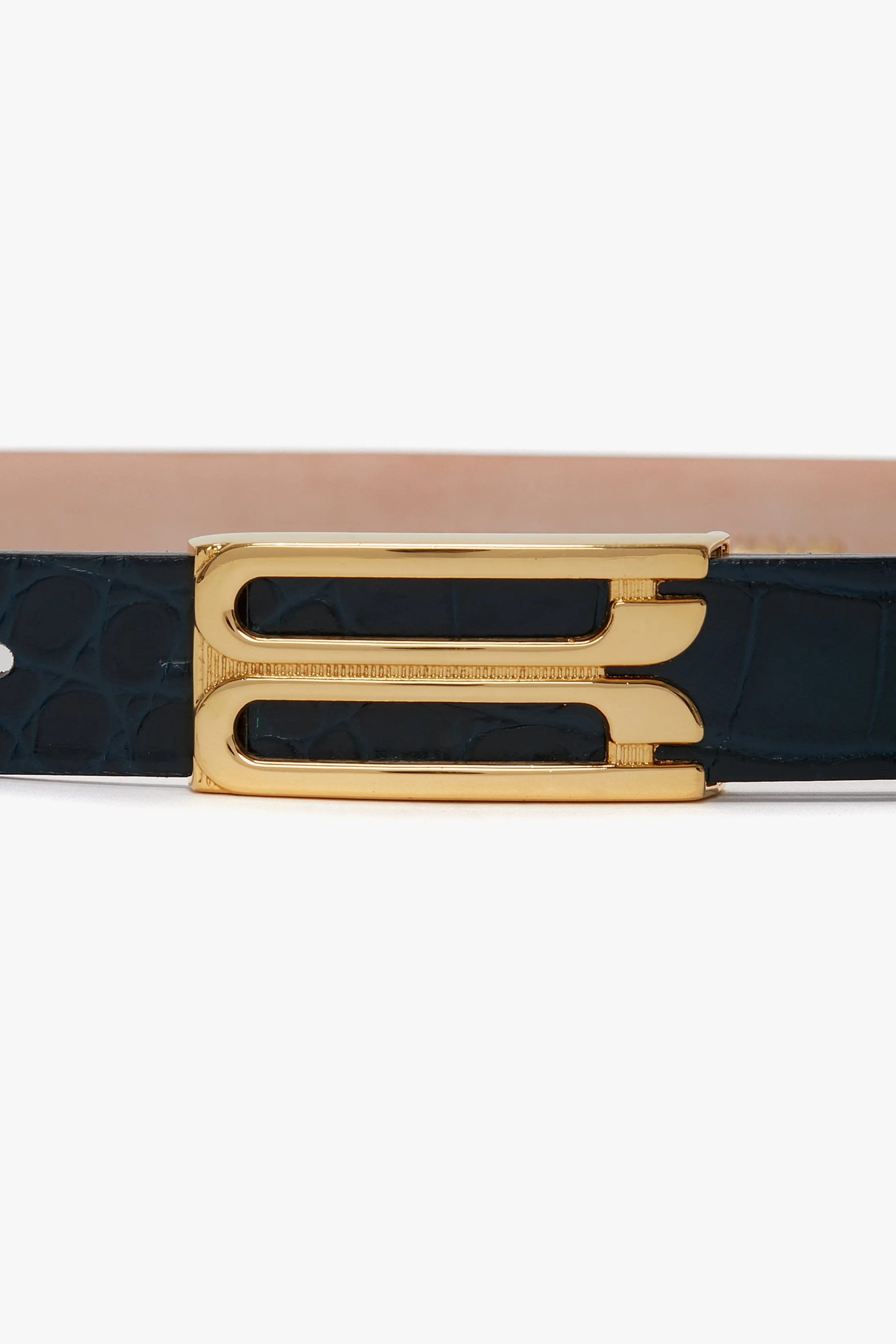 Frame Belt In Midnight Blue Croc Embossed Calf Leather