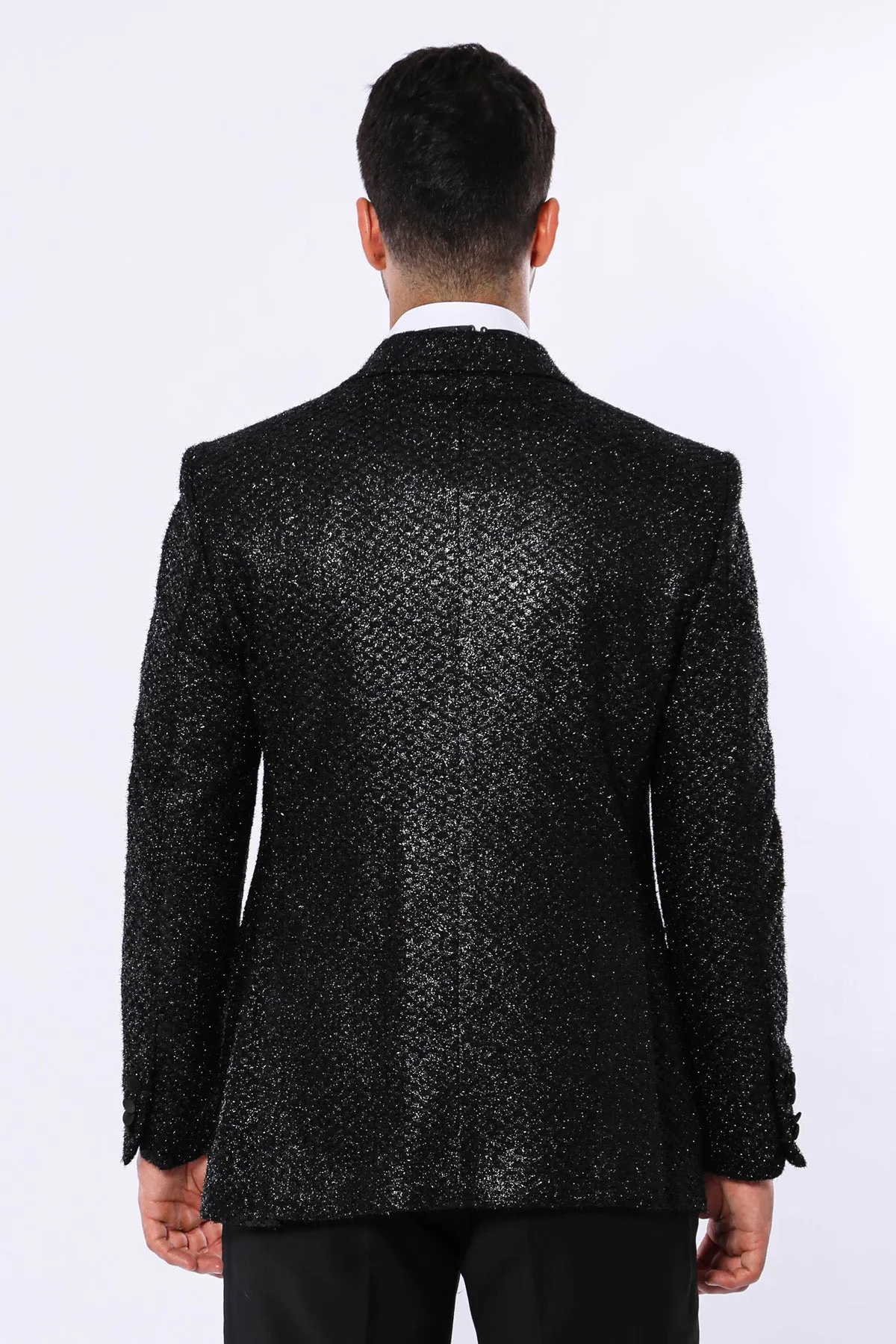 Glitter Pattern Black Men Prom Blazer - Wessi