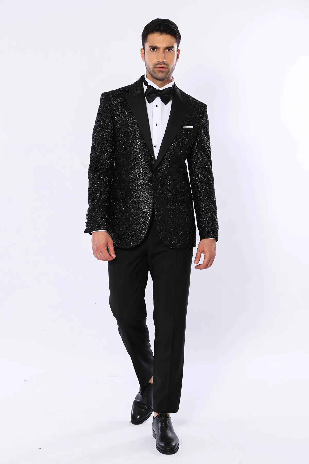 Glitter Pattern Black Men Prom Blazer - Wessi