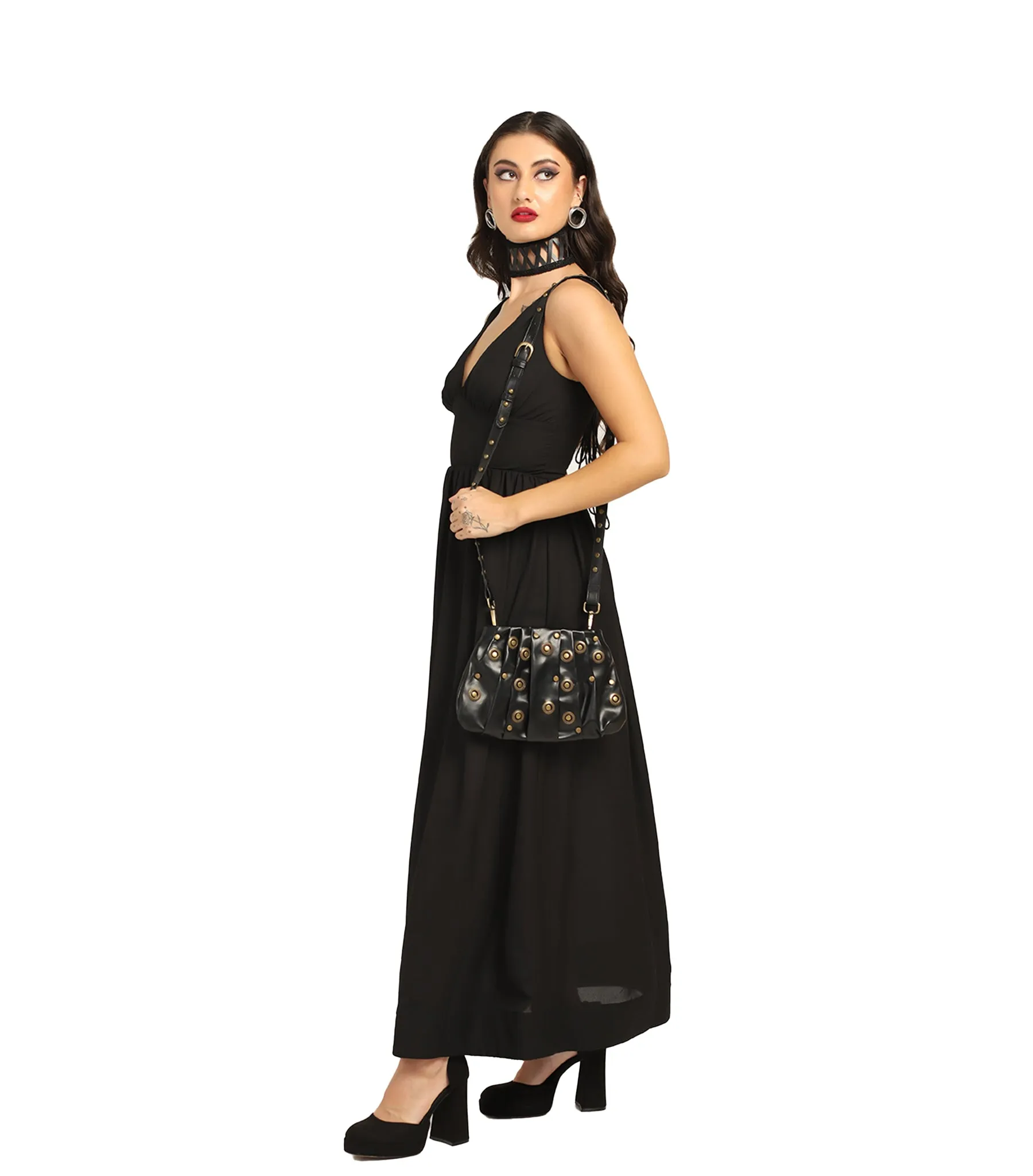 Goth Black Georgette Wholesale Maxi Dress