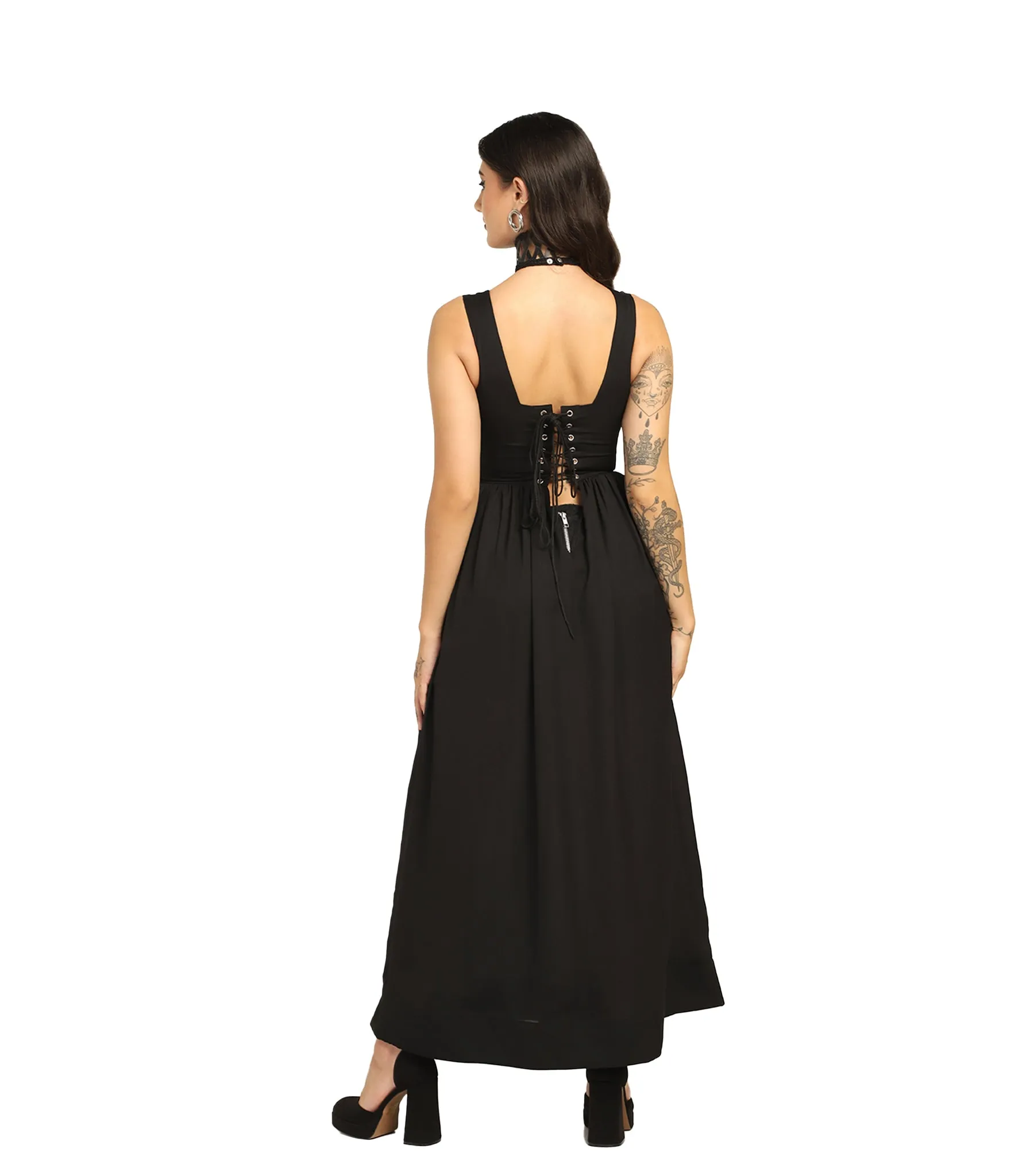 Goth Black Georgette Wholesale Maxi Dress