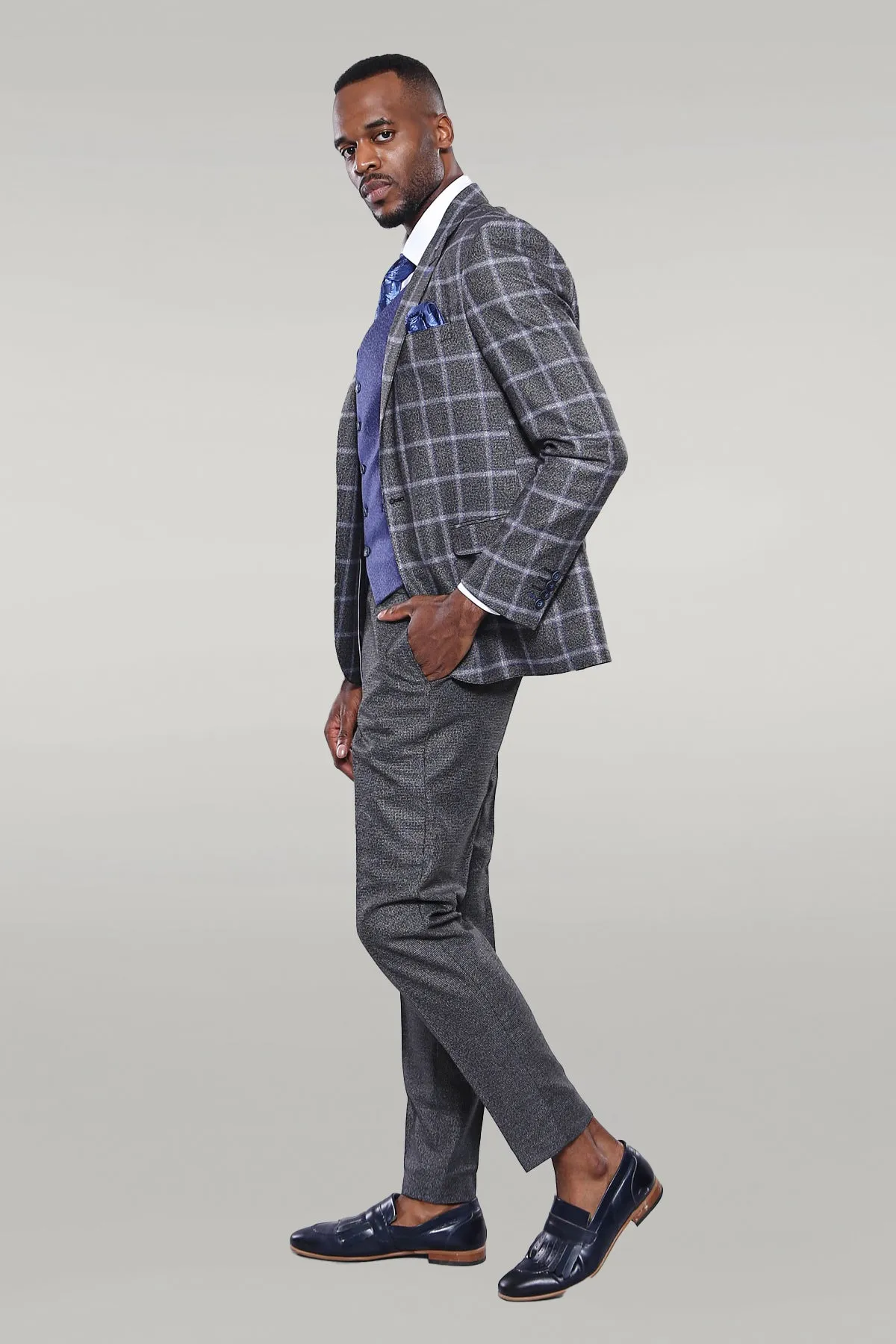 Grey Blue Checked Suit - Wessi