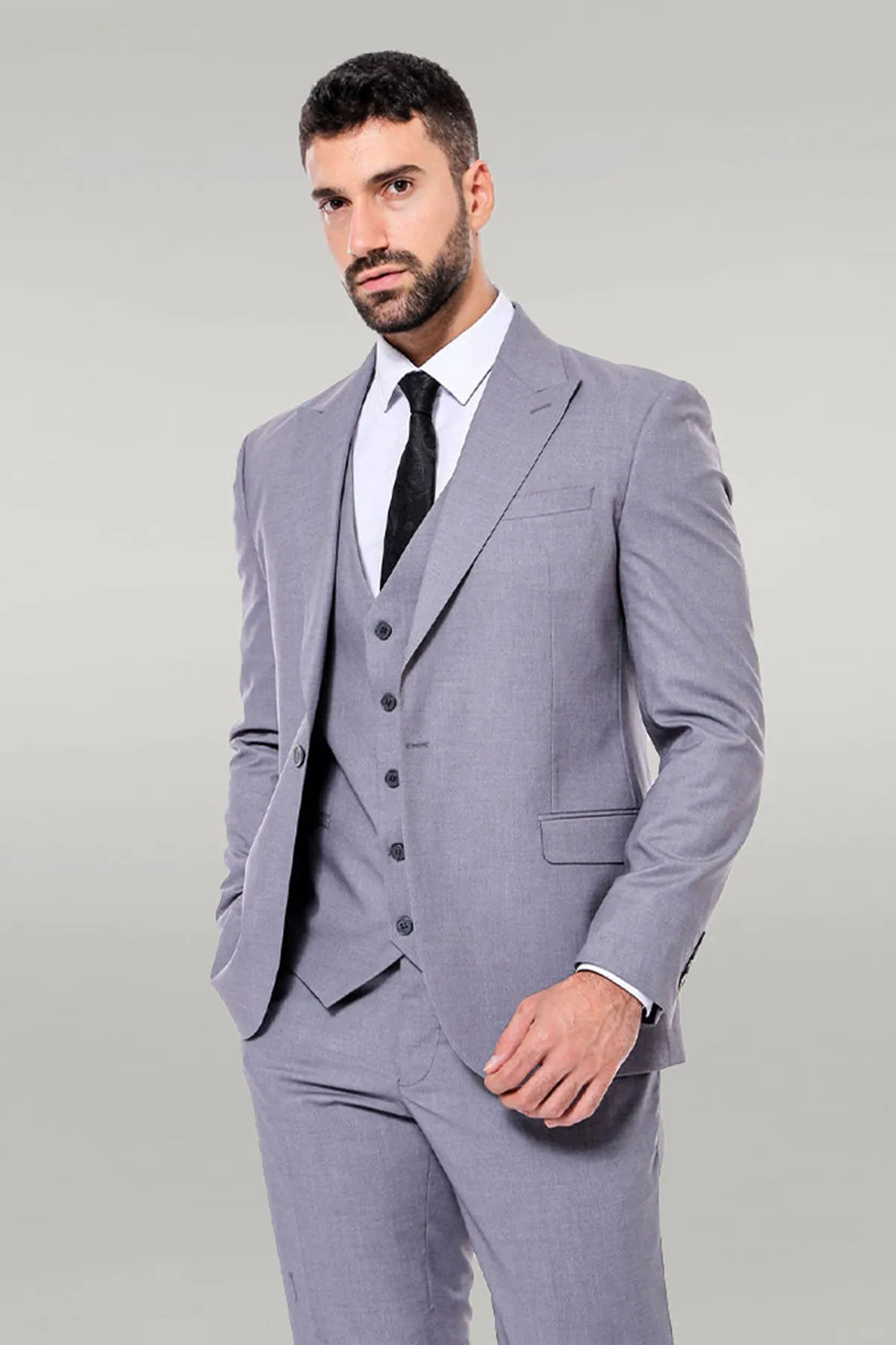 Grey Men's Plain Suit with Vest - Wessi