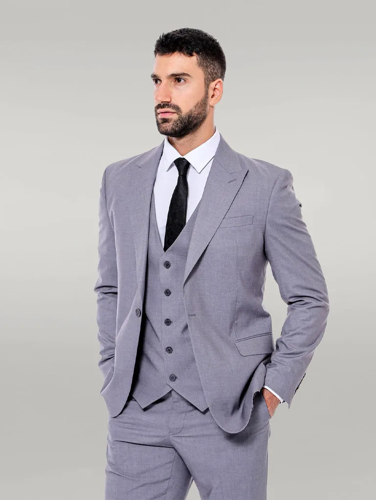 Grey Men's Plain Suit with Vest - Wessi