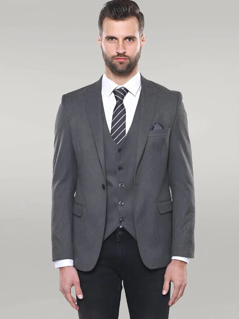 Grey Plain Blazer and Vest Set | Wessi