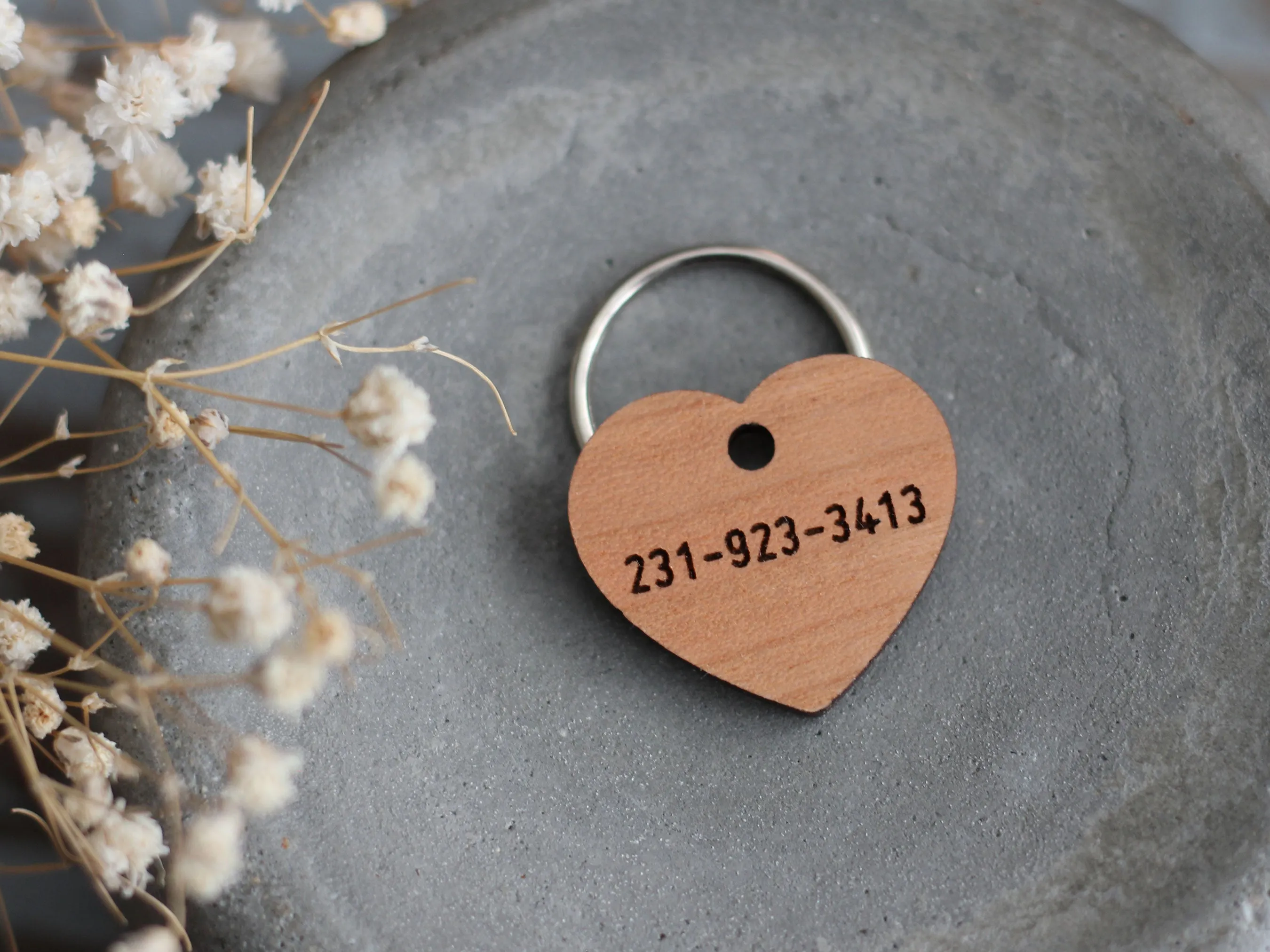 Heart Shape Wooden Cat ID Tag