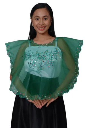 Kimona Tulle Filipiniana Blouse Green - Mirabel JK16