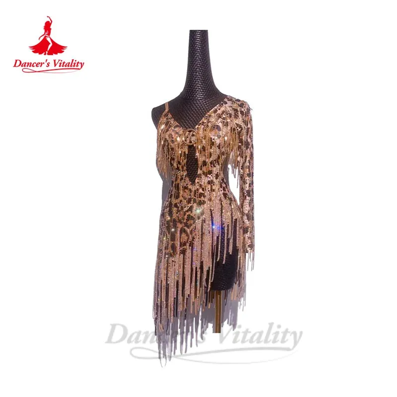 Latin Dance Clothes Women Custom Single Sleeves Rumba Chacha Tango Performance Clothing Adult Chill Latin Competiton Dresses