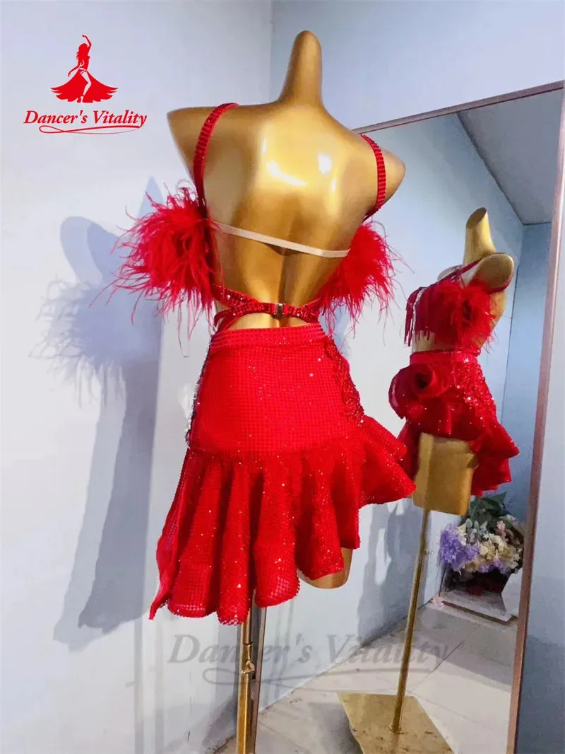 Latin Dance Dress for Women Custom Full AB Stones Rumba Chacha Tango Performance Clothing Adult Child Latin Dancing Dresses