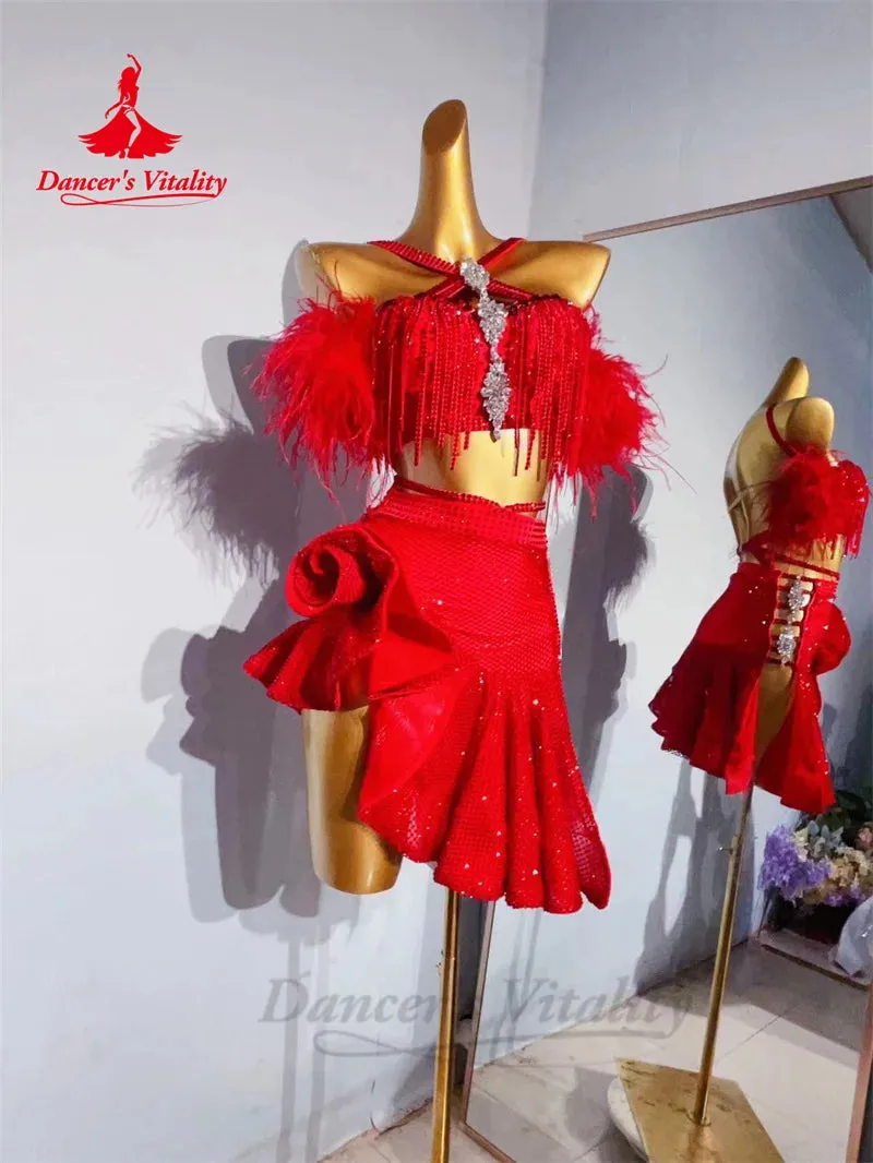 Latin Dance Dress for Women Custom Full AB Stones Rumba Chacha Tango Performance Clothing Adult Child Latin Dancing Dresses