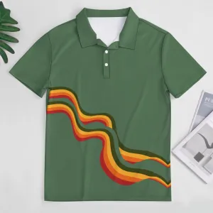 Men's Retro Print Polo Shirt Plus Size Button Collar Short Sleeve T-shirt