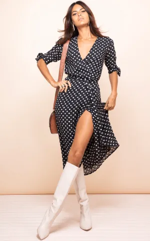 Olivera Midi Dress in Black Polka Dot