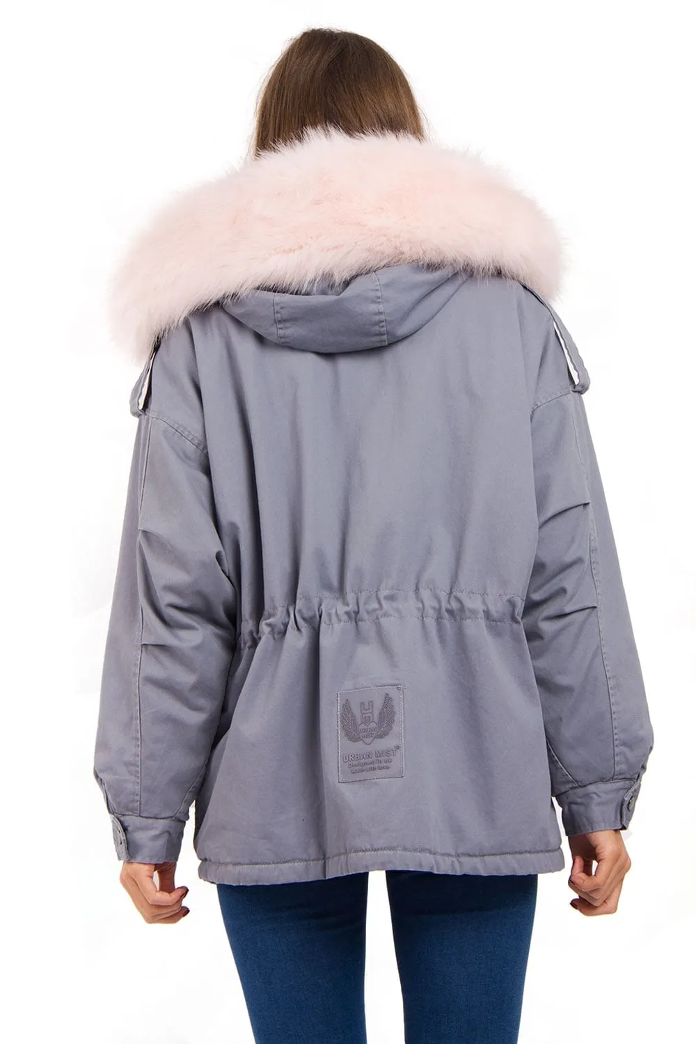 Oversized Faux Fur Trim Fleece Hooded Parka Jacket Coat